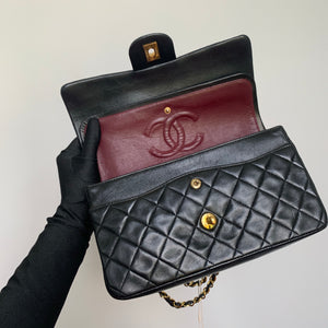Vintage Lambskin Double Flap M/L with GHW In black