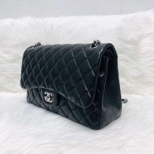Jumbo Double Flap in Black Lambskin with SHW