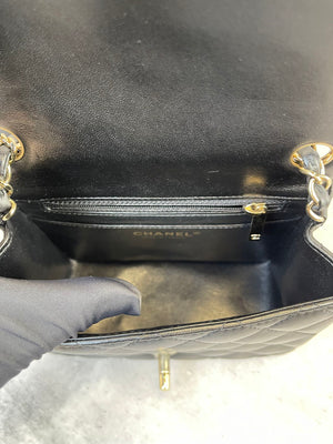 Classic Flap Square Mini Lambskin Black GHW