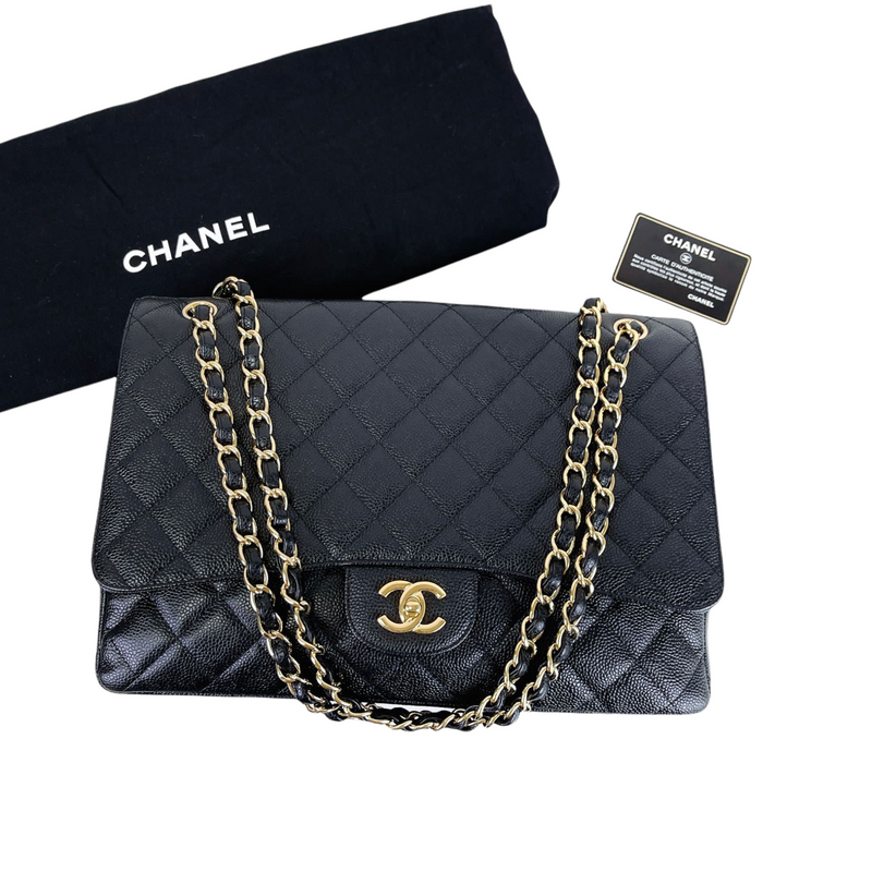 Chanel Jumbo Black Quilted Caviar Classic Single Flap - Purchase in 2023