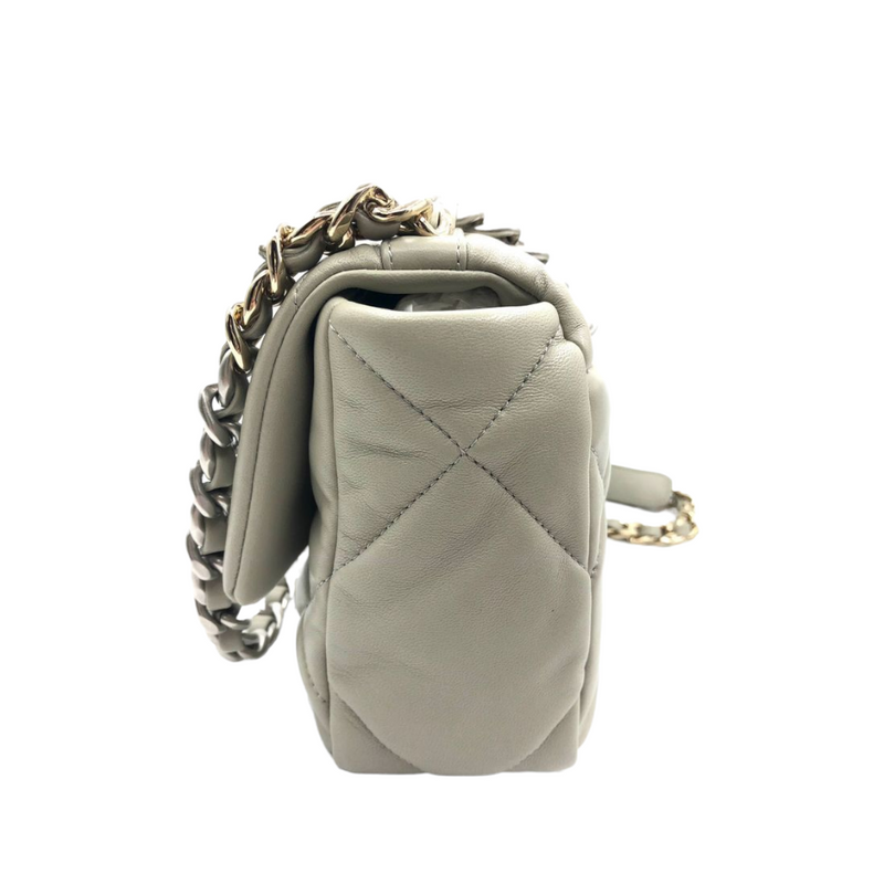 CHANEL 22C Grey 19 Flap Bag Gray Small Medium Quilted Leather Gold