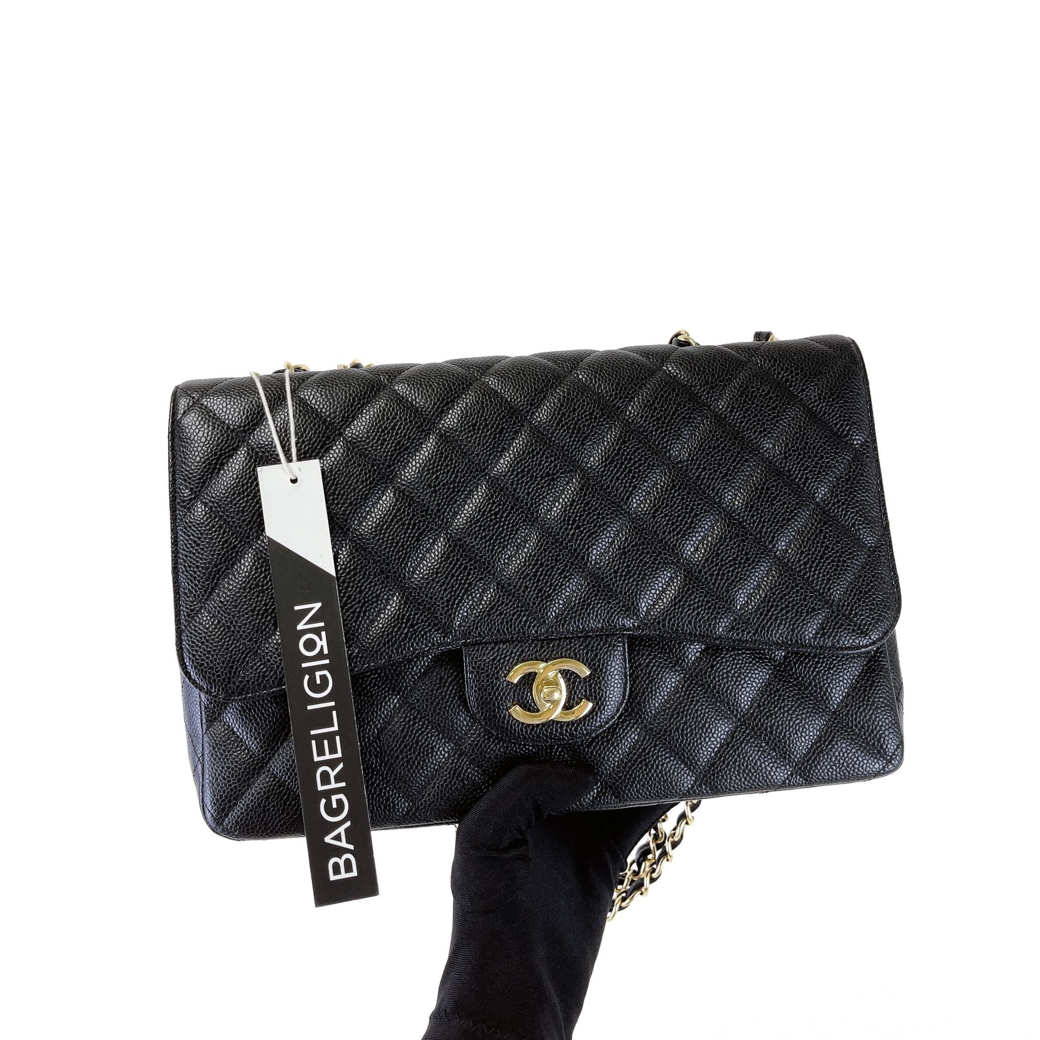 CHANEL Single Flap Jumbo Black Caviar GHW – Bag Religion
