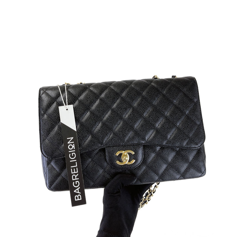 Single Flap Jumbo Black Caviar GHW