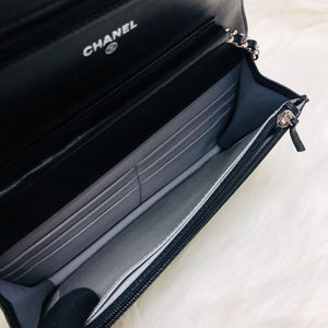 Camellia Embossed WOC Clutch Bag in Black Lambskin with SHW