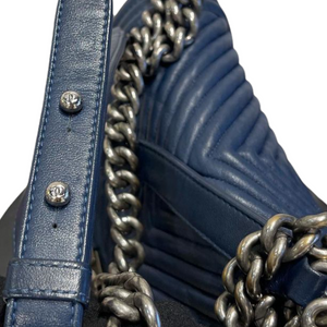 Chevron Boy Old Medium Leather Dark Blue RHW