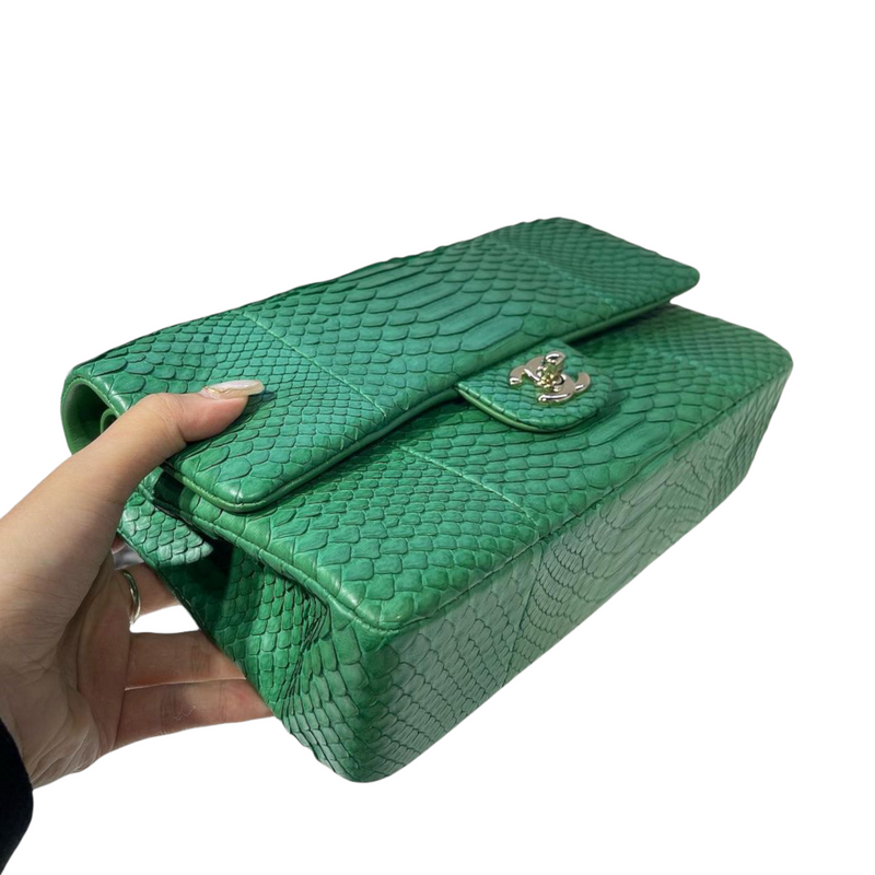 Chanel Teal Green Chevron Caviar Medium Classic Double Flap Bag GHW