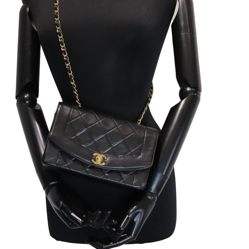 Small Classic Diana flap Black Lambskin GHW