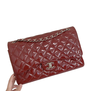 Chanel Double Flap Jumbo Patent Red SHW