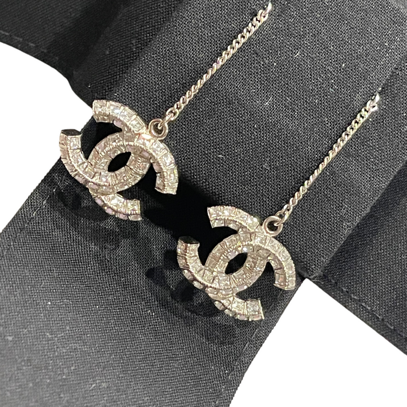 CC Chain Drop Earrings Crystal Silver