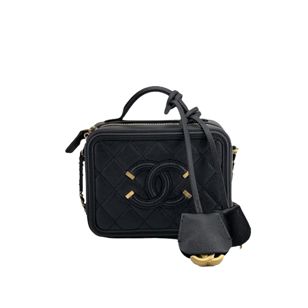 Filigree Vanity Case Caviar Small Black GHW
