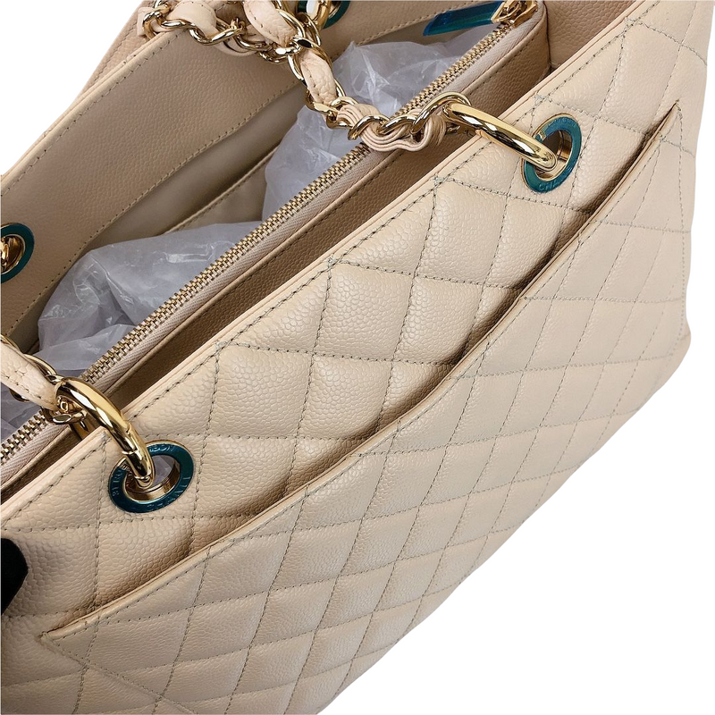 GST Grand Shopping Tote Beige Caviar GHW