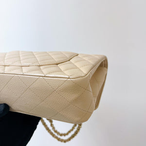 Double Flap Medium Caviar Beige GHW