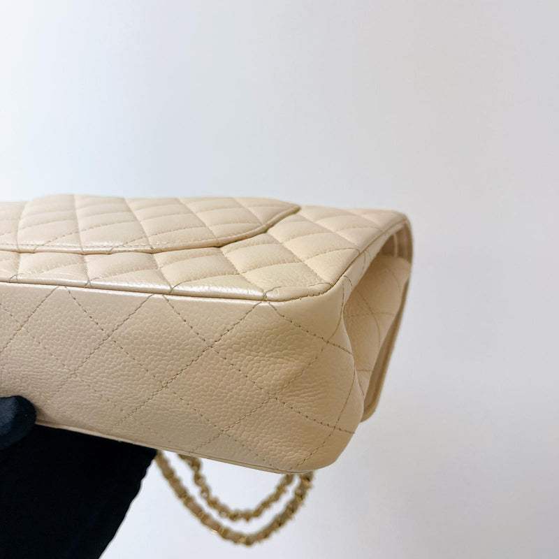 Double Flap Medium Caviar Beige GHW