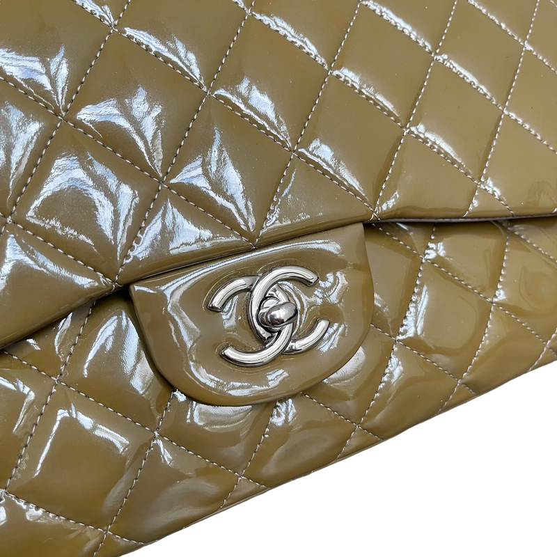 Jumbo Double Flap Patent Taupe SHW