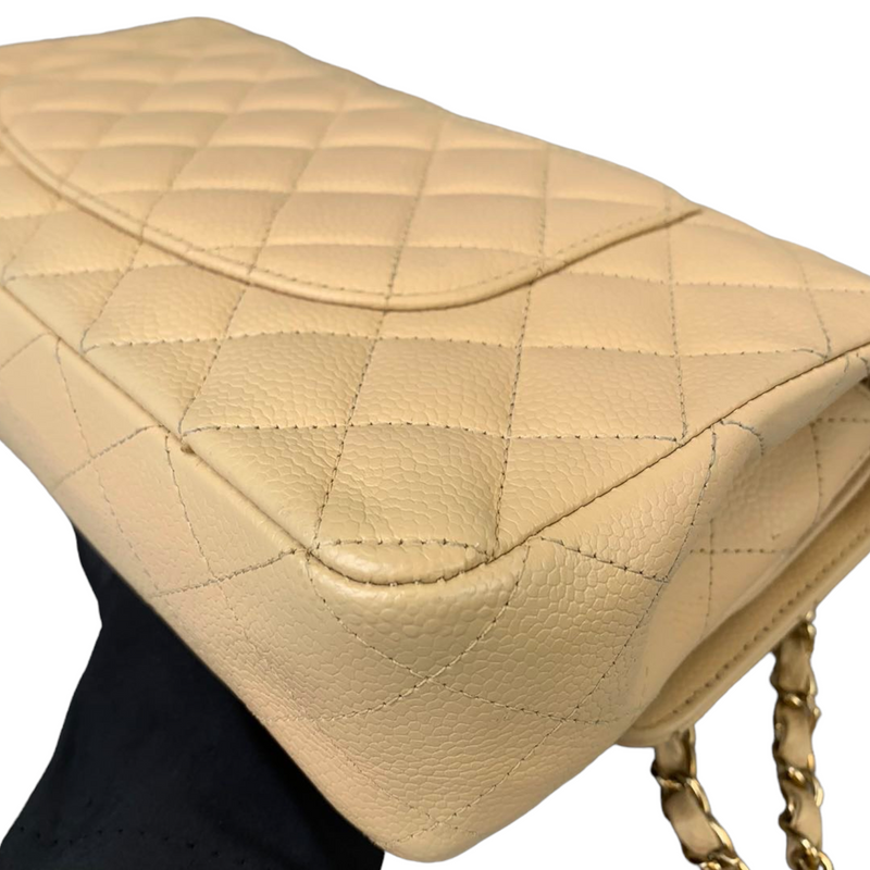 Classic Double Flap Caviar Medium Beige GHW