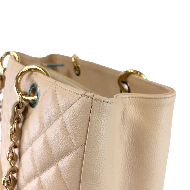 Chanel Beige Quilted Caviar Grand Shopping Tote (GST