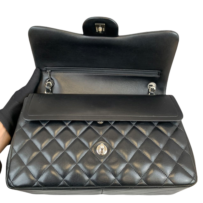 Jumbo Double Flap in Black Lambskin with SHW