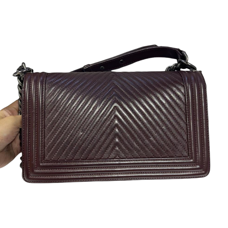 Old Medium Le Boy Chevron Lambskin Burgundy RHW