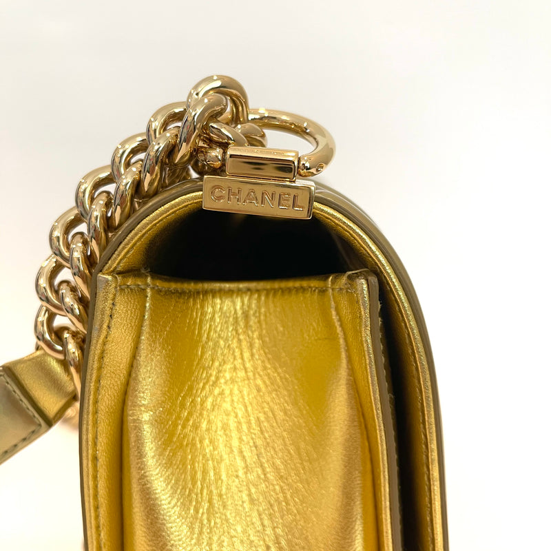 Old Medium Boy Bag in Patent Gold with GHW