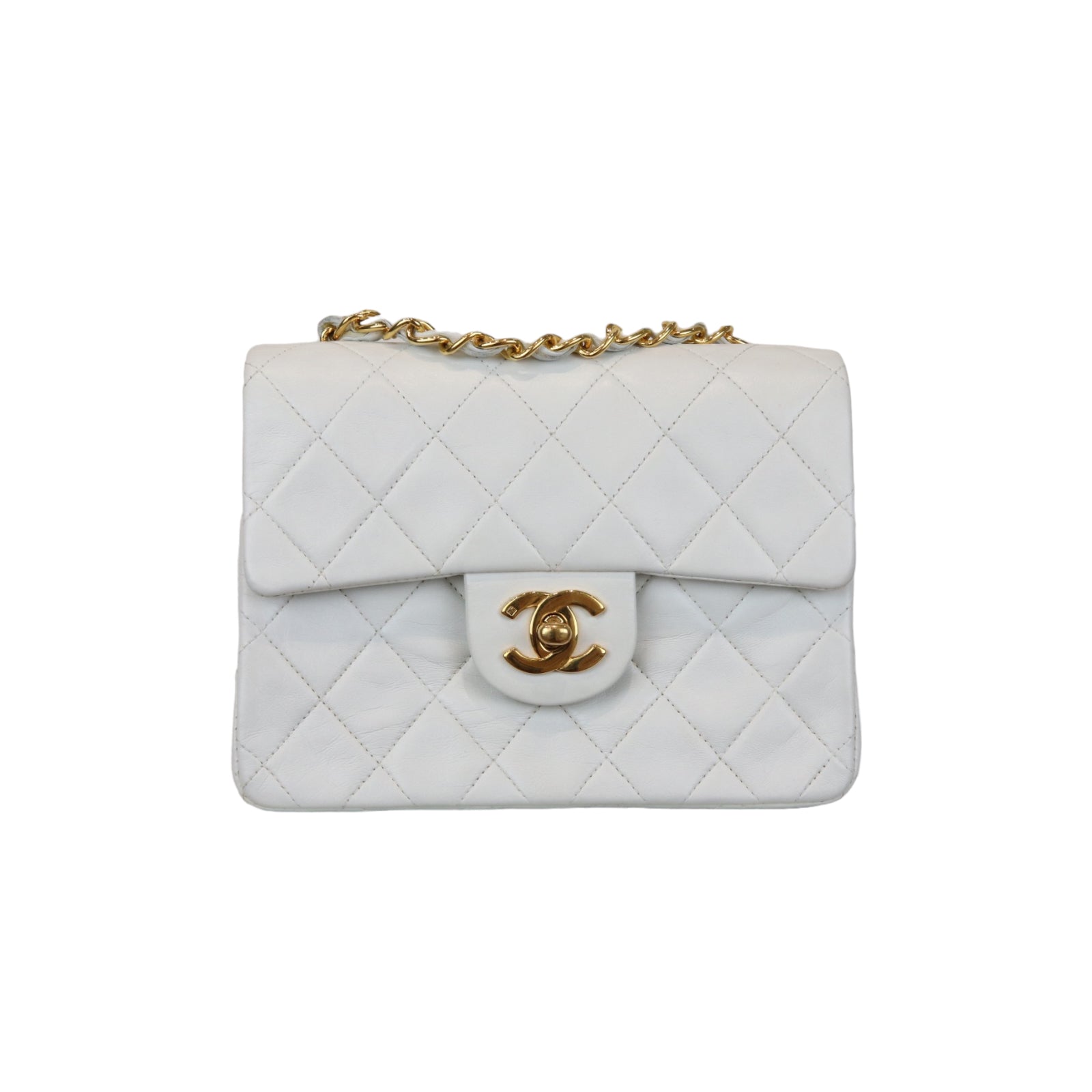 Chanel Sweet Mini Square Flap Bag White Lambskin Light Gold Hardware