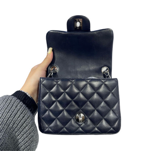 Classic Flap Square Mini Lambskin Dark Blue SHW