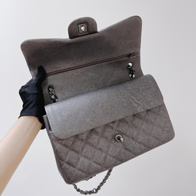 Jumbo Classic Double Flap Caviar Iridescent Dark Grey RHW