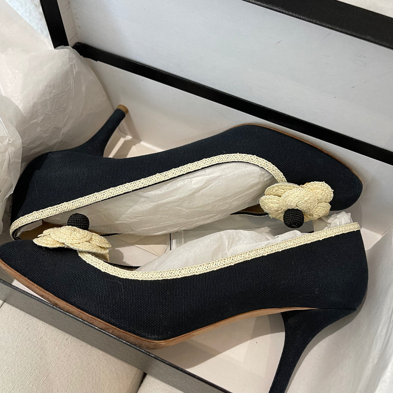 Heels with 2025 flower embellishment