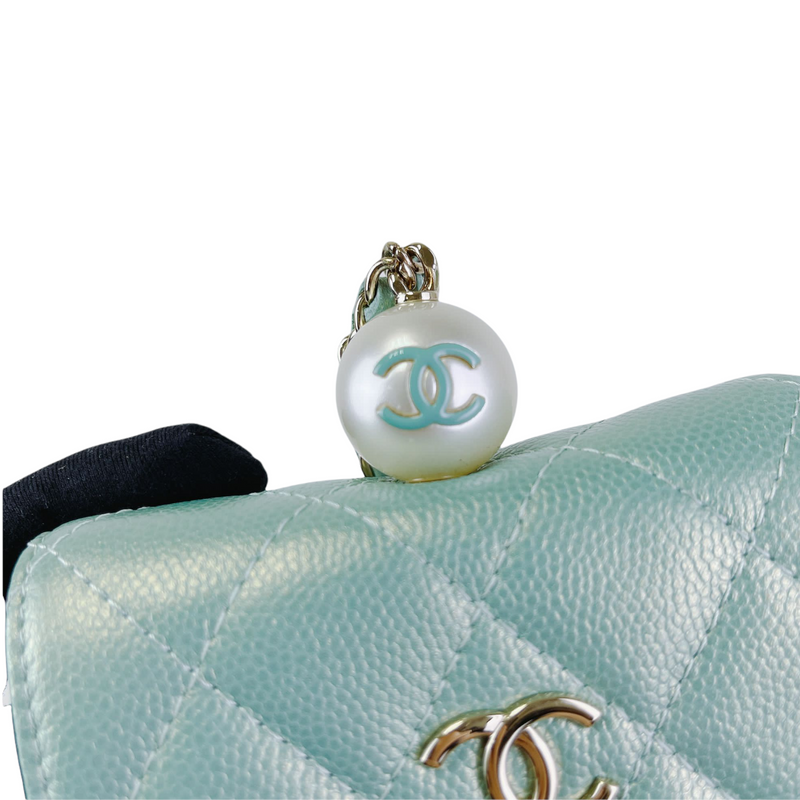 Caviar Quilted Pearl Card Holder Caviar Blue GHW