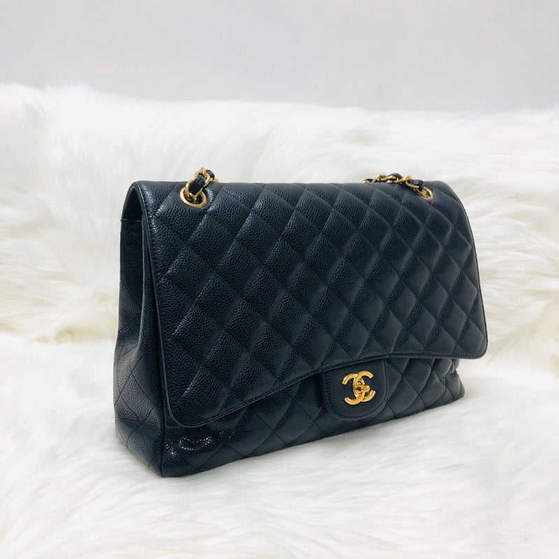 Single Flap Maxi in Black Caviar Leather with GHW