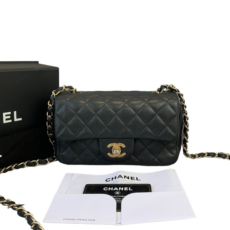 Chanel Black Quilted Caviar Leather Classic Mini Square Flap Bag Chanel