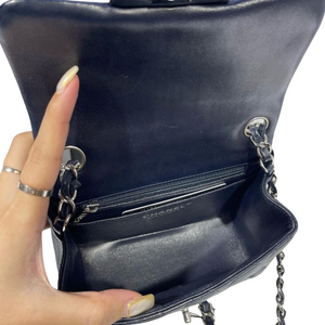 Classic Flap Square Mini Lambskin Dark Blue SHW
