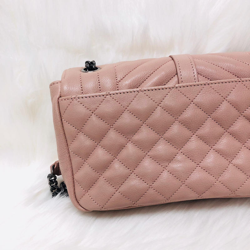 Grain de Poudre Envelope Mixed Matelassé Tri-Quilt Small Monogram Bag in Pink