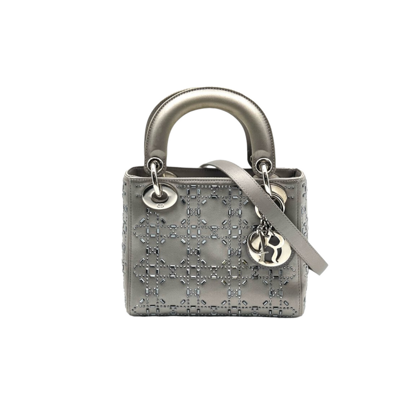 Embellished Satin Mini Lady Dior Grey SHW