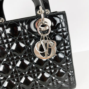 Lady Dior Medium Patent Black SHW