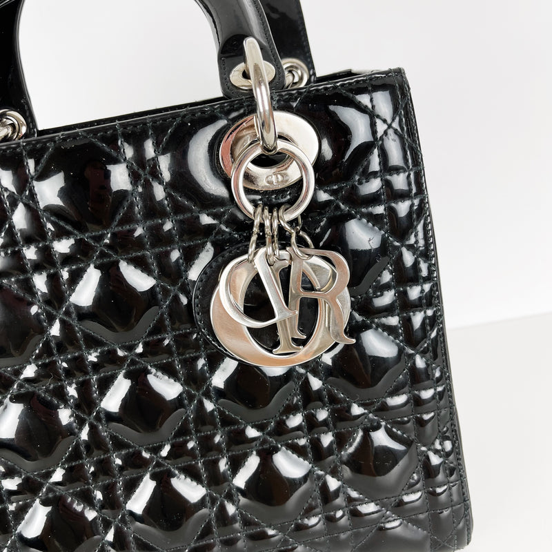 Lady Dior Medium Patent Black SHW