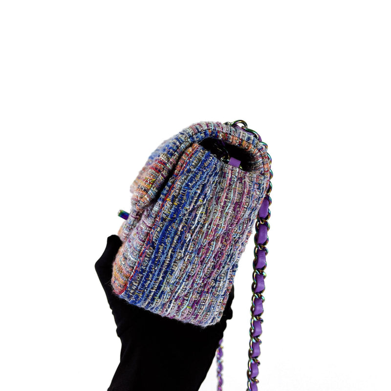 Mini Rectangle Flap Tweed Purple Rainbow Hardware