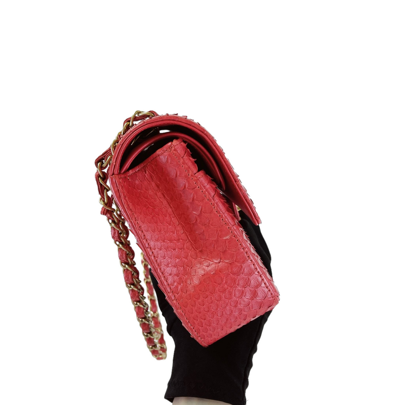Classic Flap Medium Bag Python Red GHW