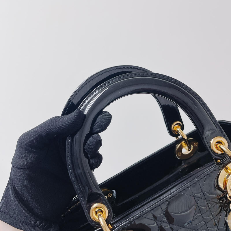 Lady Dior Patent  Medium Black GHW