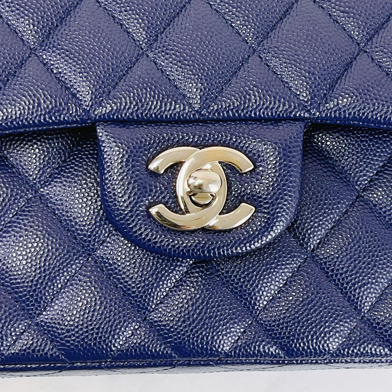 Chanel Medium Classic Double Flap Bag Navy Caviar Light Gold