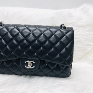 Jumbo Double Flap in Black Lambskin with SHW