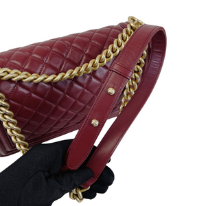 Quilted Old Medium Boy Calfskin Dark Red GHW