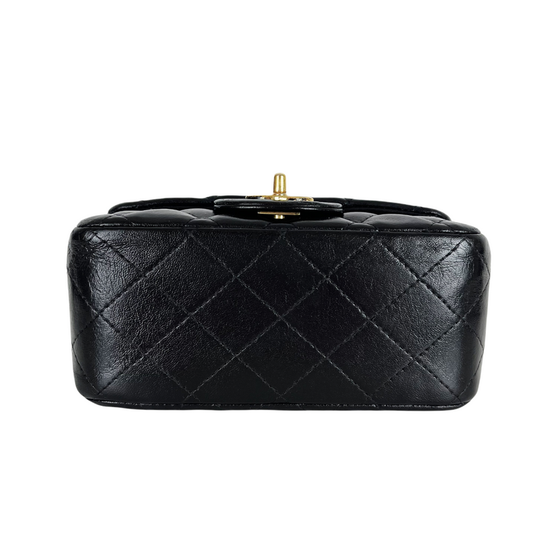 Square Mini Flap Lambskin Black GHW