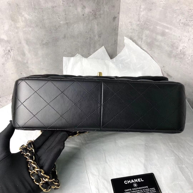 Jumbo Double Flap in Black Lambskin with GHW