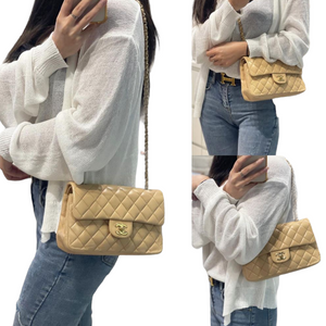 Classic Double Flap Small Lambskin Beige GHW