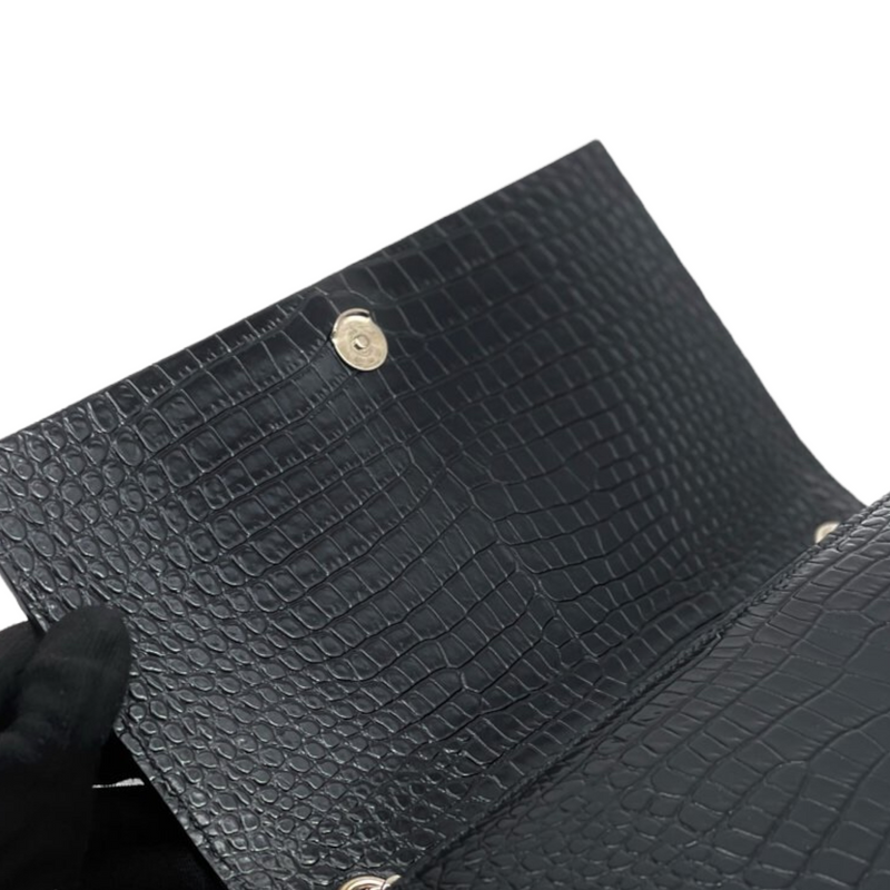 Kate Tassel Embossed  Croc Leather Black SHW