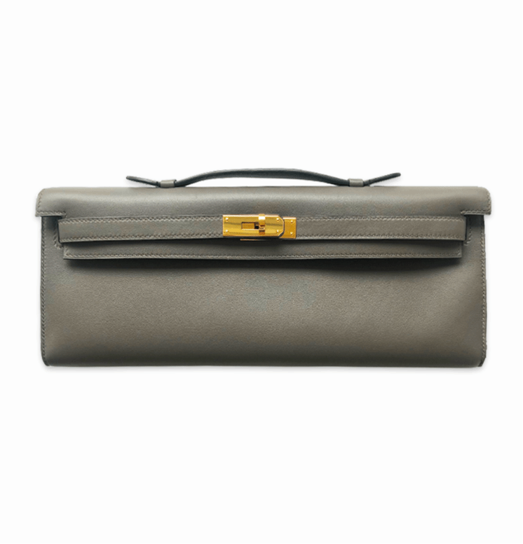 Kelly Cut Swift Leather Clutch in Etain GHW