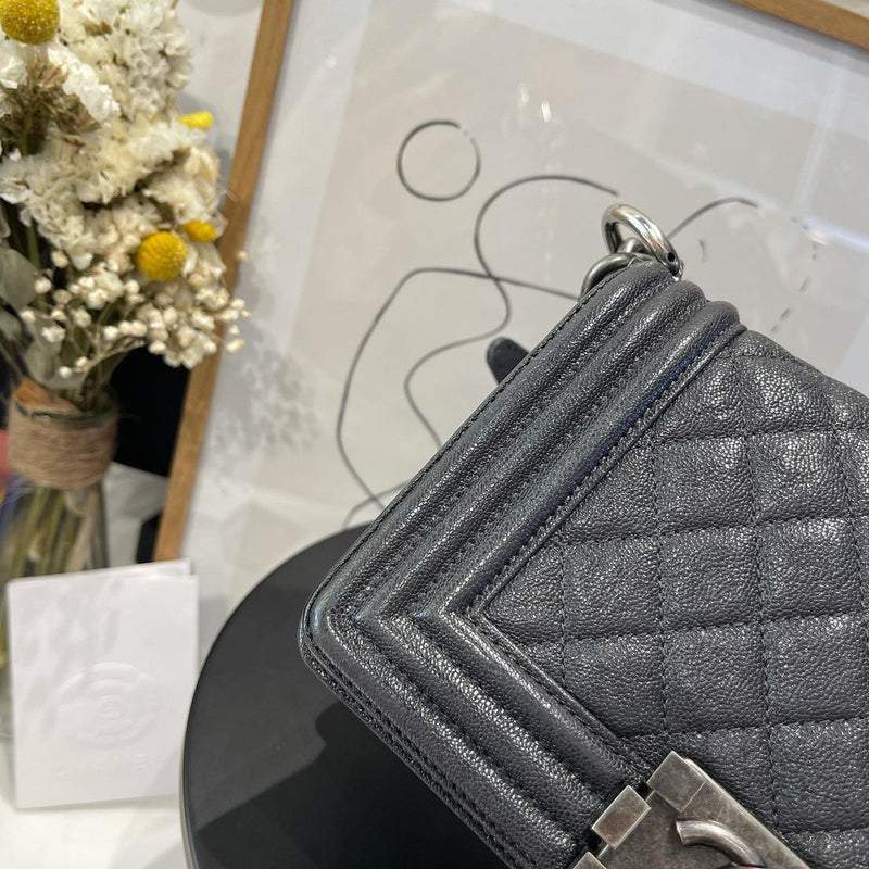 Small Boy Bag Caviar Dark Gray RHW