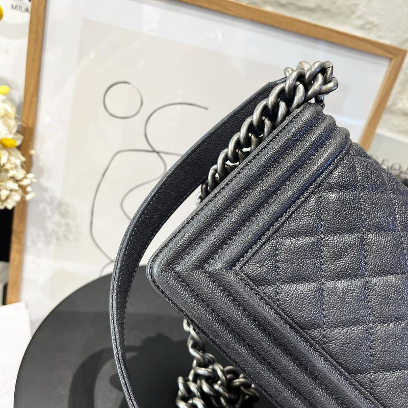 Small Boy Bag Caviar Dark Gray RHW