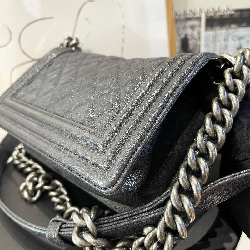Small Boy Bag Caviar Dark Gray RHW