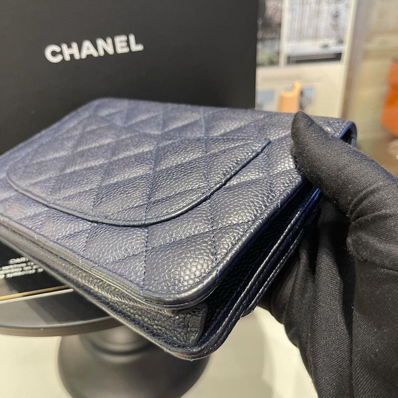 Chanel Iridescent Caviar Quilted Wallet On Chain WOC Dark Blue